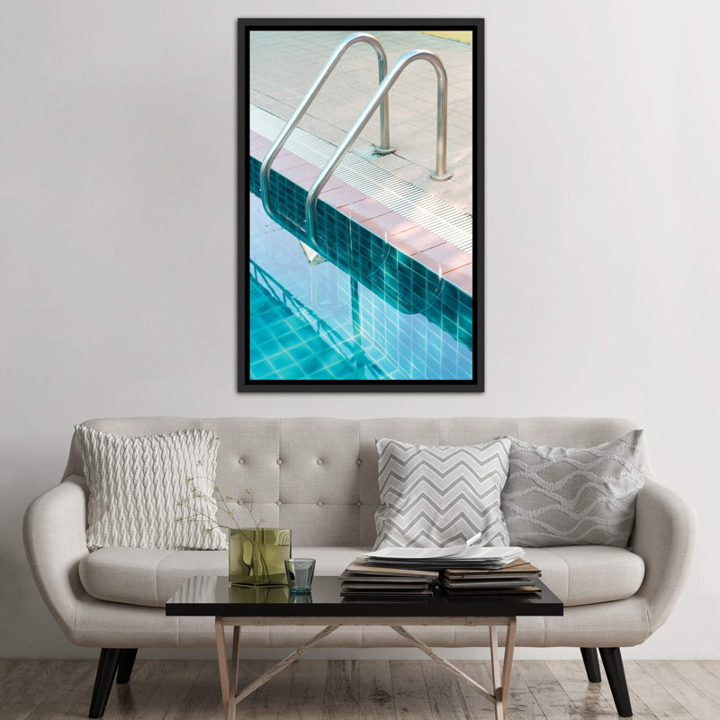 « rétro piscine piscine »-impression photo, H 26 po x l 18 po x 1,5 po, Toile avec cadre noir patiné