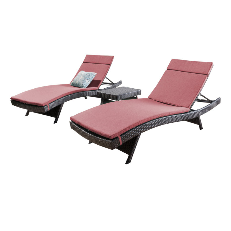 Ensemble de chaises longues inclinables 79,25 po avec coussins et table Brezza, Rouge, Brun