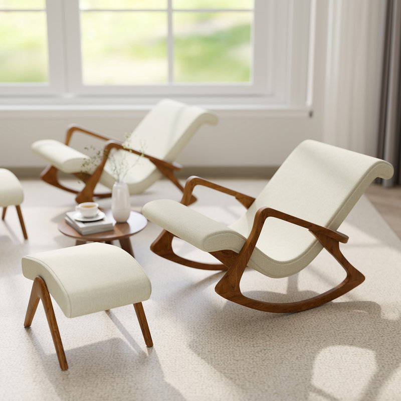 Fauteuil inclinable berçant en bois de frêne massif de 40 po de largeur avec repose-pieds (avec 2 repose-pieds)
