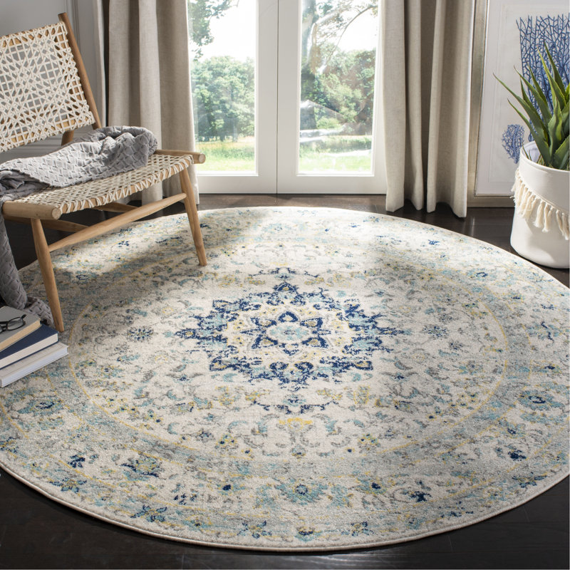Tapis ivoire / bleu Christa, Rond 5 pi 1 po