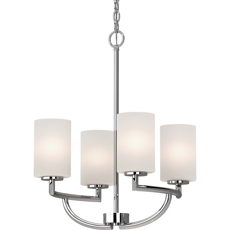 Singh 4-Light Indoor Chrome Classic/Traditional Chandelier with White Frosted Glass Cylinder Shades