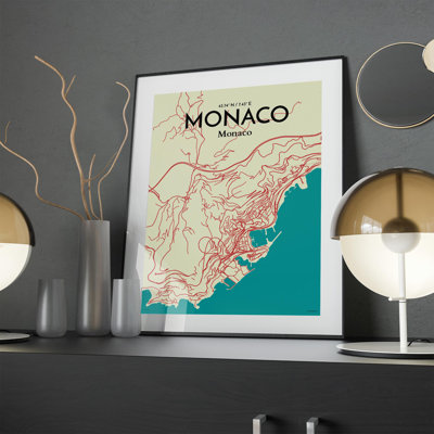 Monaco City Map In Tricolour - No Frame Print