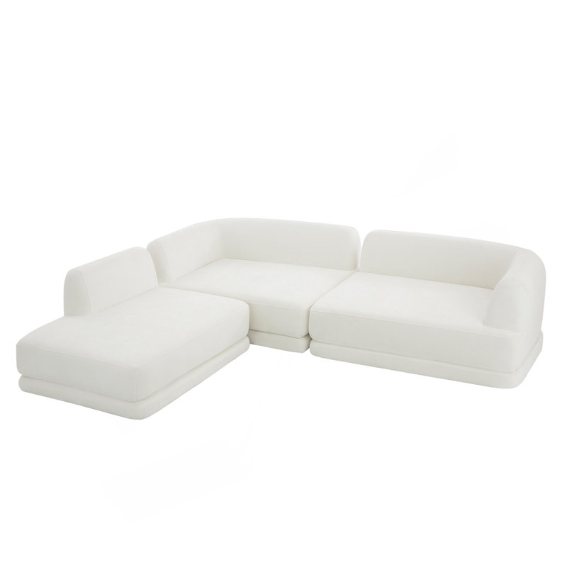 Canapé modulaire en forme de L de 115 po avec éponge et chaise longue entièrement compressée haute densité, ensemble de 3 pièces à assise profonde, faisant face à la droite et assemblé à la main, parfait pour le salon ou le salon