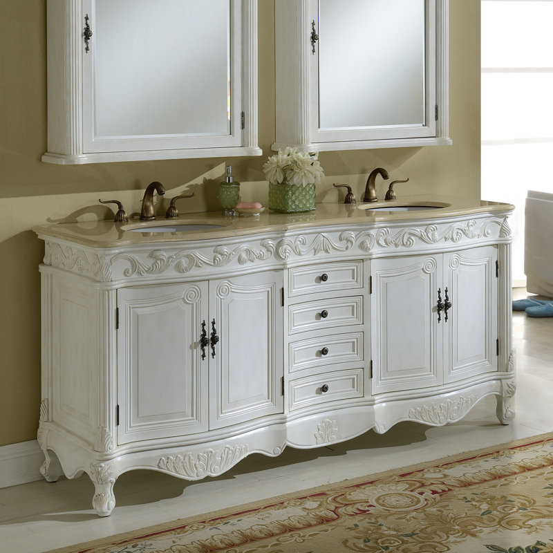 Ensemble de meuble-lavabo double de 72 po Aurillac, Blanc antique, Crème