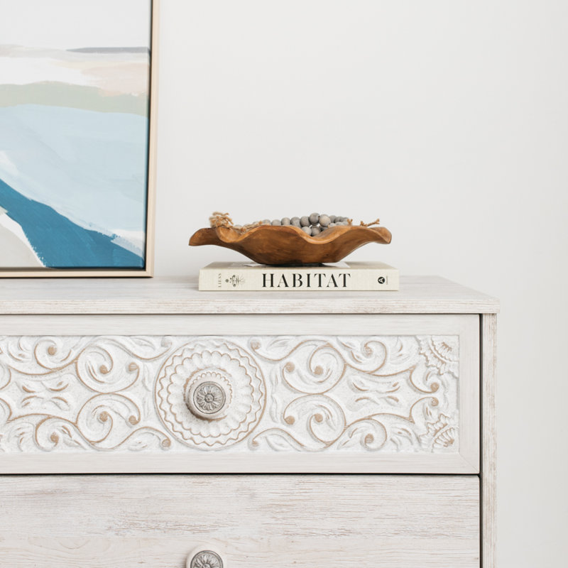 Commode double 6 tiroirs Hoang, Blanc délavé