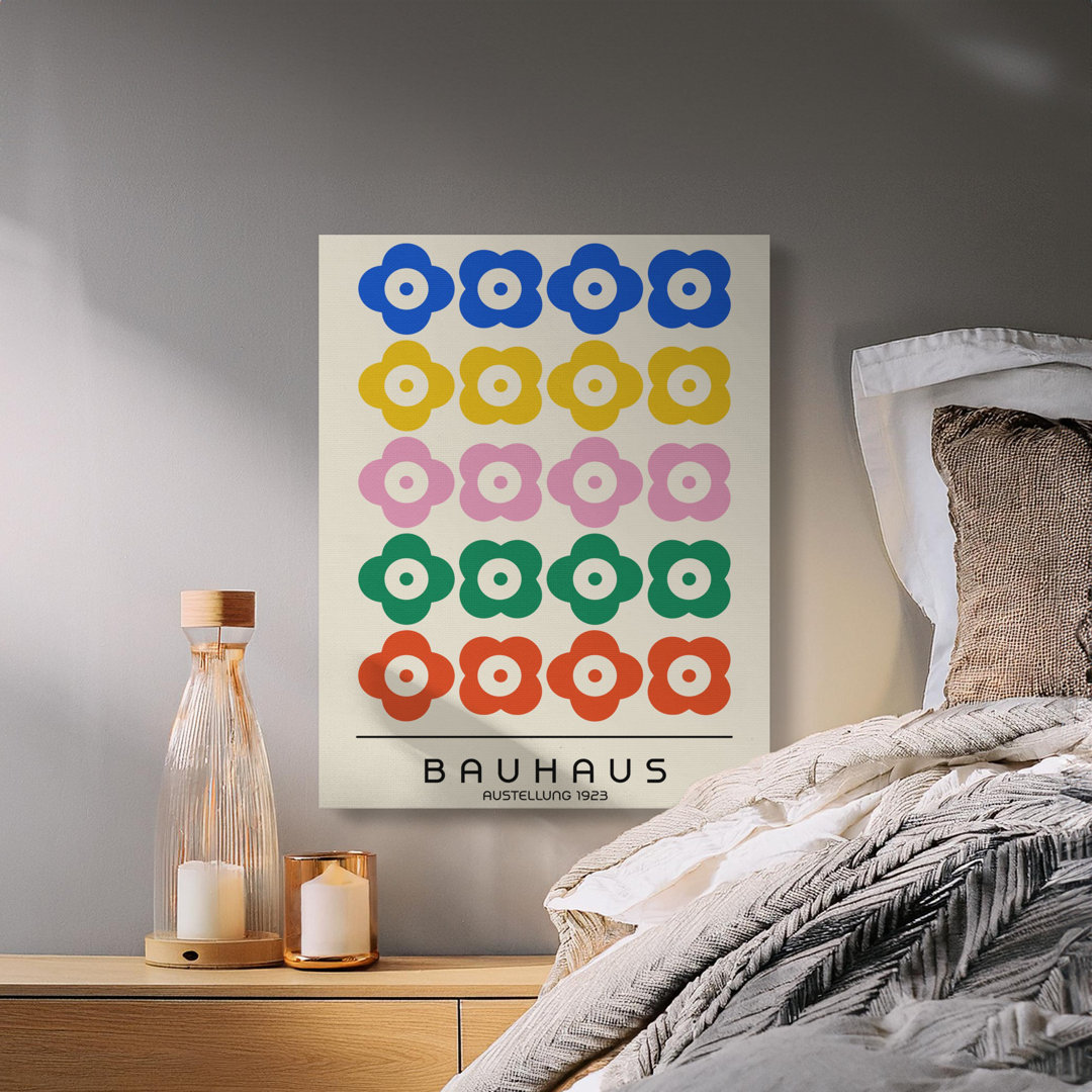 Bauhaus Flower Canvas Wall Art, Modern Gallery Wrapped Print, Retro Exhibition Poster, Ready to Hang Canvas, Archival Quality Home Decor