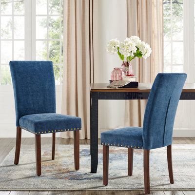 6" Thickened Modern Soft Linen Fabric Upholstered Dining Chair  with Solid Wood Legs, Nailhead Trim, Ergonomic High Back