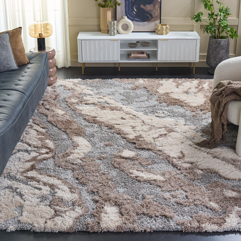 Tapis taupe / bleu en polypropylène tissé à la machine Rectangle Breckon, Rectangle 8 pi x 10 pi