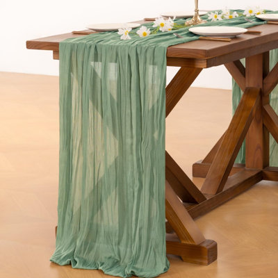 Cheesecloth Table Runner Summer Boho Wedding Birthday Party Home Decor | Sage Green Rustic Gauze 10FT 120in Cheese Cloth Sheer Farmhouse Dining Runner for Baby Shower Bridal Holiday Decorations