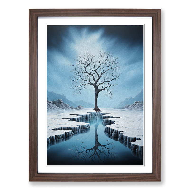 Winter Landscape Surrealism - Single Picture Frame Print on Wood, 34cm H x 25cm W x 2cm D, Walnut