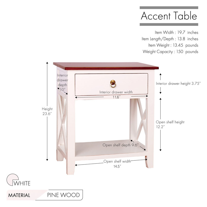 75.44cm W Solid Wood Bedside Table, White