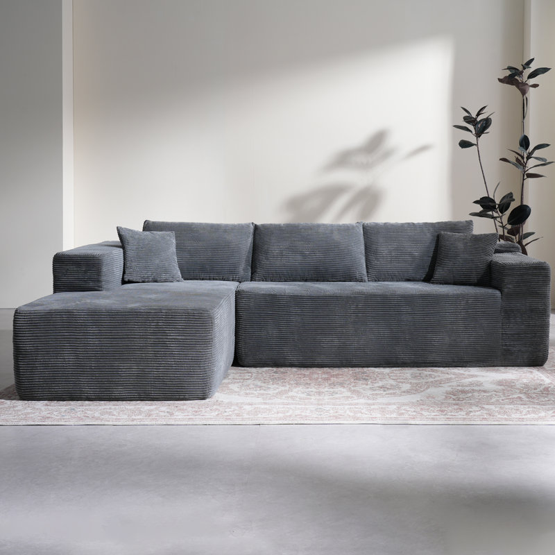 Canapé en velours côtelé 2 pièces désossé sans assemblage requis, Velours côtelé gris, Orienté à droite
