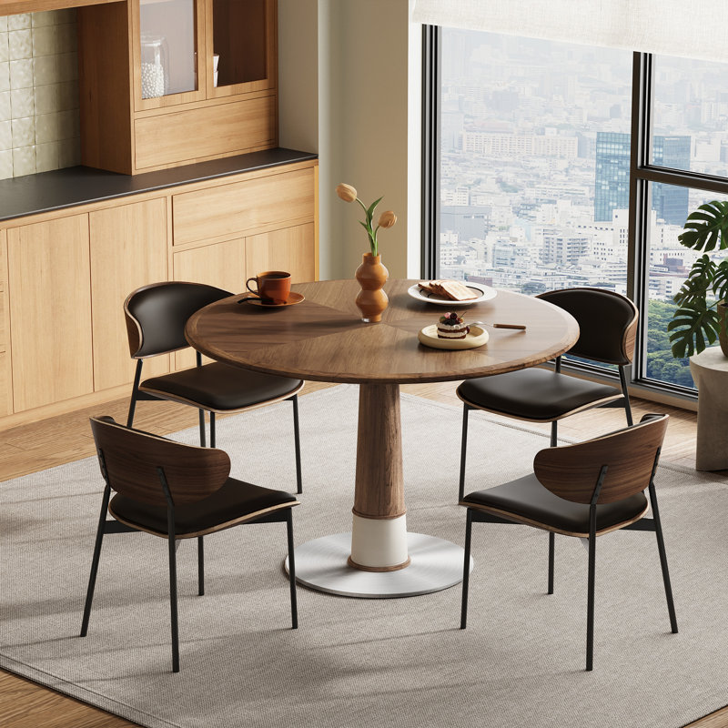 Vintage Round Wooden Dining Table 120x74cm, Retro Kitchen Table for 4-6 Person, Perfect for Small Spaces, Apartments, Kitchen with Sturdy Metal Base in Classic Brown