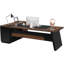 Bureau de direction en L 78,7 po avec classeur et tiroirs, grand poste de travail d'ordinateur moderne avec tablettes de rangement, noyer foncé et noir
