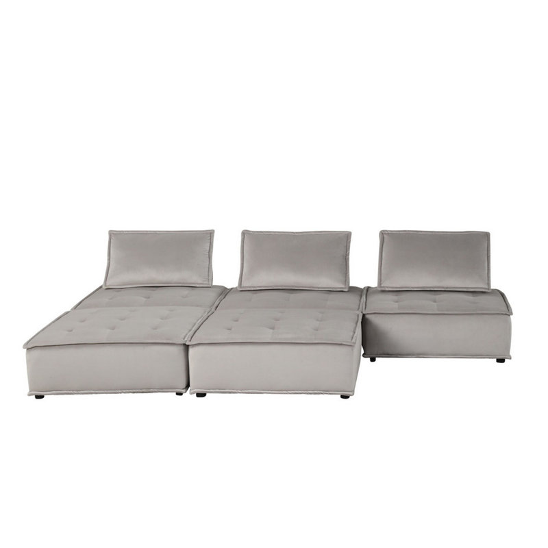 Sebron Upholstered Sectional, Gray Velvet, 29" H x 160" W x 80" D