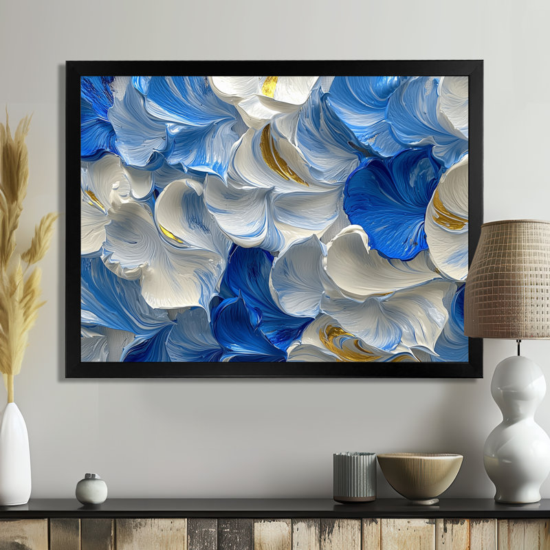 Cheever, bleu océan délicat, pétales de fleurs IV - fleurs abstraites, art mural, H 30 po x l 40 po, Noir