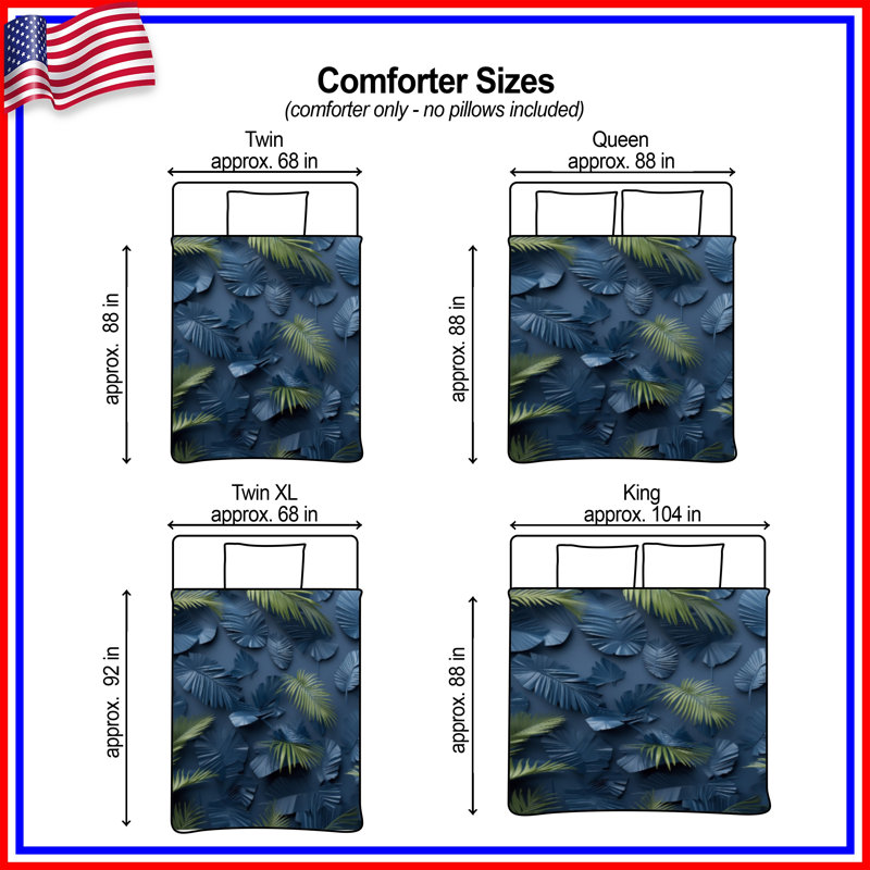 Blue Green Palm Leaves Comforter, Twin