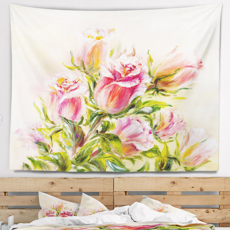 Tapisserie à l'huile de rose Floral, H 68 po x l 80 po