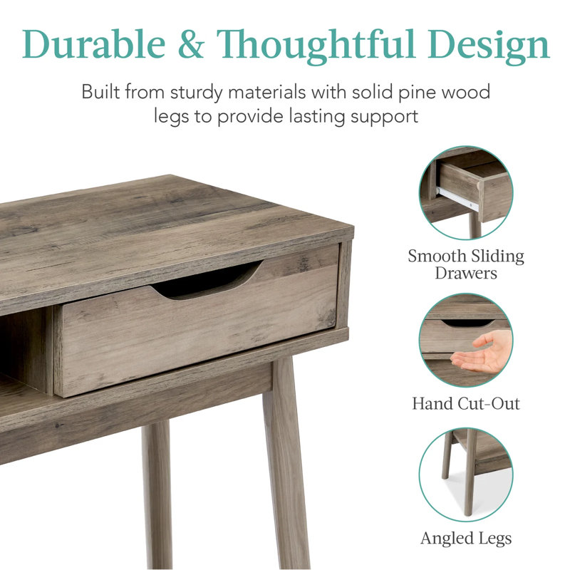 Mid-Century Modern Hallway Console Table W/ Cubby, Drawer