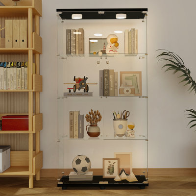 Versatile Tempered Glass Display Cabinet With Various Functions, LED Lights, Door Locks And Adjustable Floor Feet For Any Space.
