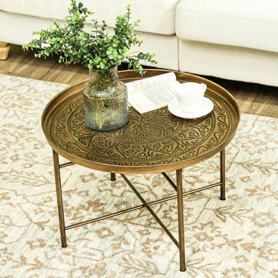 Table basse 24 po en métal rétro avec plateau martelé, doré pour le salon, la chambre à coucher, le plateau de table latéral et l'option tendance