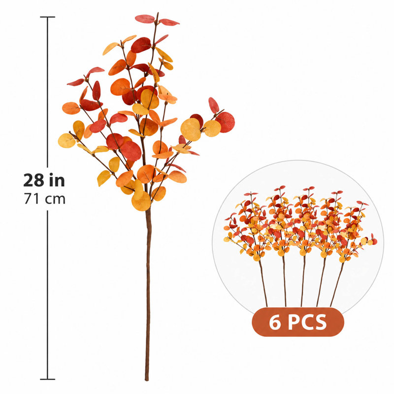 Lot de 6 tiges d'eucalyptus artificiel de 71 cm (28 pouces) pour la décoration de mariage d'automne et de l'Action de grâce