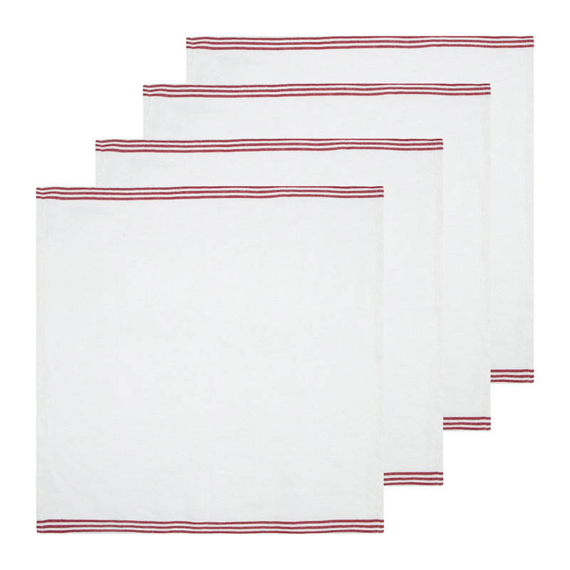 Alsace Square Napkin, White/Red