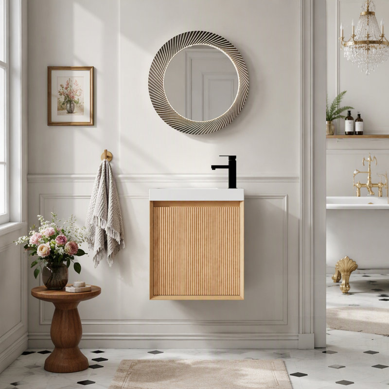 Wall Mounted Single Vanity Bathroom Vanity With Resin Top