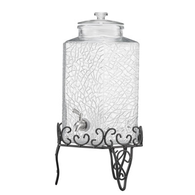 Beverage Dispenser, 2.5 Gallon Drink Dispensers For Parties, Glass Juice Dispenser With Metal Stand, Stainless Steel Spigot, Iced Tea Lemonade Juice Water Dispensers For Parties