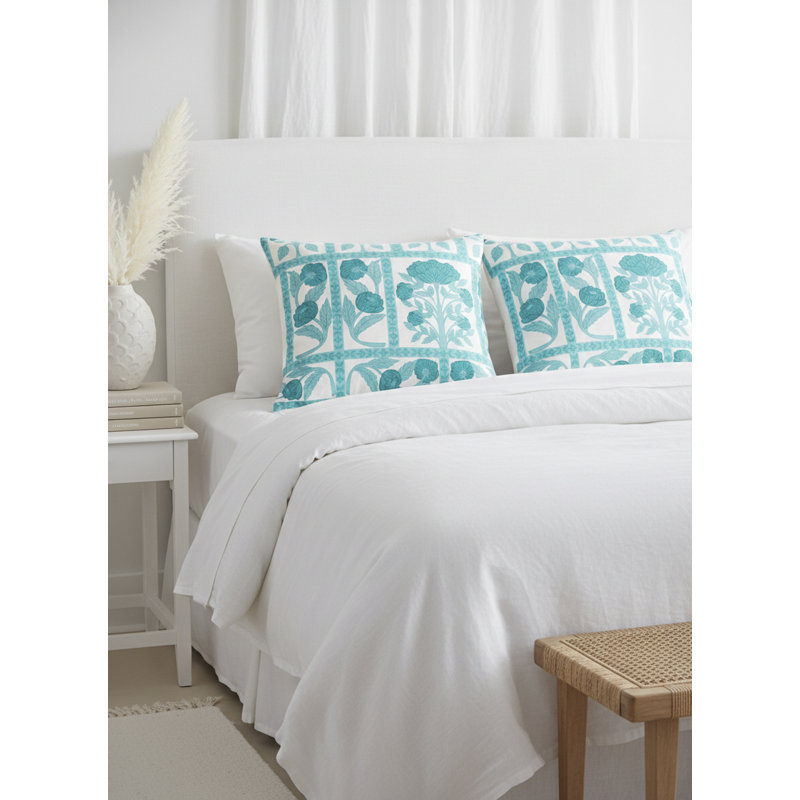 Oreiller bleu sarcelle en lin 26 x 26