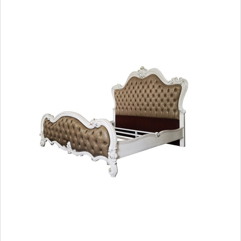 Lit Sicily, cadre sculpté classique, similicuir gris touffeté, Grand, Platinum
