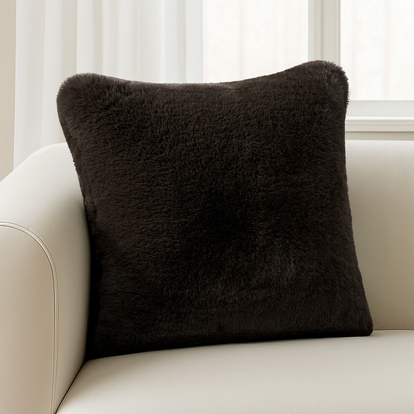 Luxury Soft Faux Chinchilla Fur Throw Pillow Cover 1 Pack, 20”x20”, Espresso Mink, Square 20"