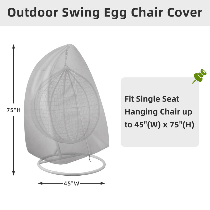 Patio Hanging Egg Chair Cover, UV Resistant Waterproof Outdoor Single Seat Swing Chair Cover With Zipper, Grey, Gray