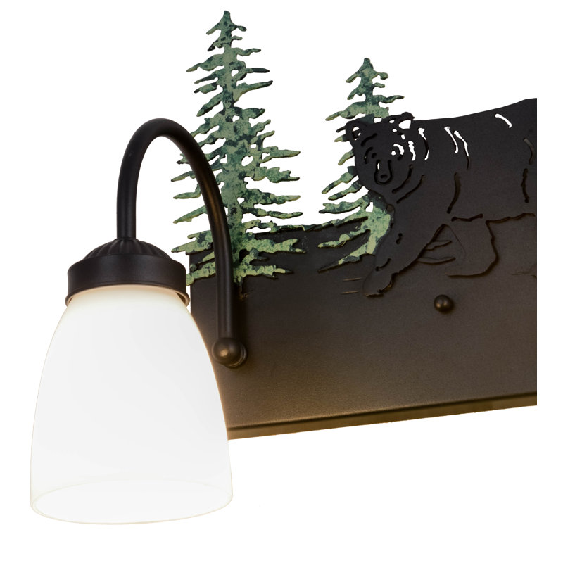 Adirondack Inspired Bear and Pine 2-Light Black Bronze Vanity Sconce