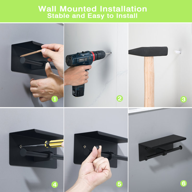 Porte-papier hygiénique mural double avec tablette, Noir mat