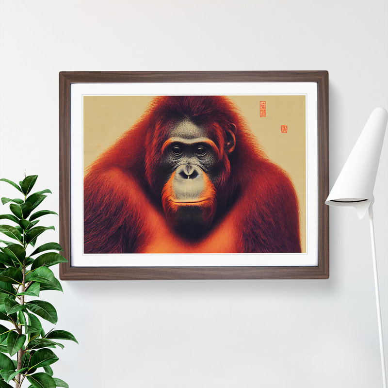 Japanese Orangutan - Single Picture Frame Print, 25cm H x 34cm W x 2cm D, Walnut Framed