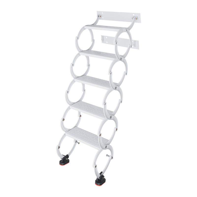 5 Steps Wall Mounted Retractable Ladder, White