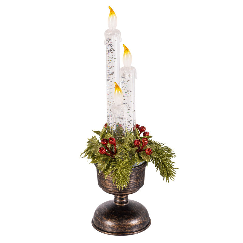 Lanterne à eau décorative en plastique Holly Homestead avec bougie DEL et effet de mouvement, 35,5 cm de hauteur