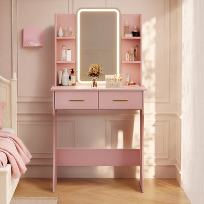 Meuble-lavabo avec bande lumineuse à DEL RVB RVB avec prise de courant et 5 tiroirs - Coiffeuse à changement de couleur avec luminosité réglable