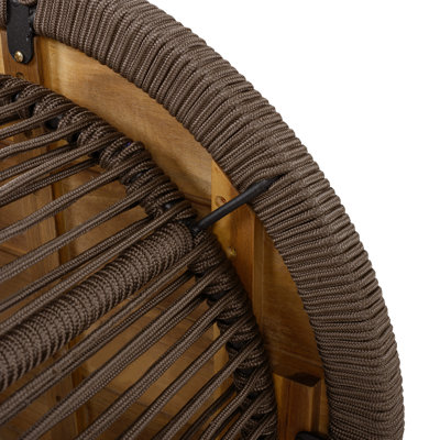 Table d'appoint conique en corde beige foncé, plateau en bois d'acacia au fini teck, capacité de 150 lb, aucun assemblage requis, table d'appoint ronde à tissage ouvert moderne pour salon de patio