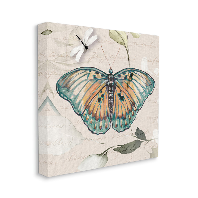 Boho Butterfly and Script Print on Canvas with Black Frame