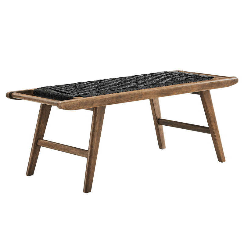 Saoirse 47" Woven Rope Wood Bench, Walnut, Black