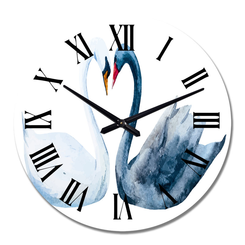 Cygnes en forme de cœur noir et blanc - Horloge murale traditionnelle, Grand