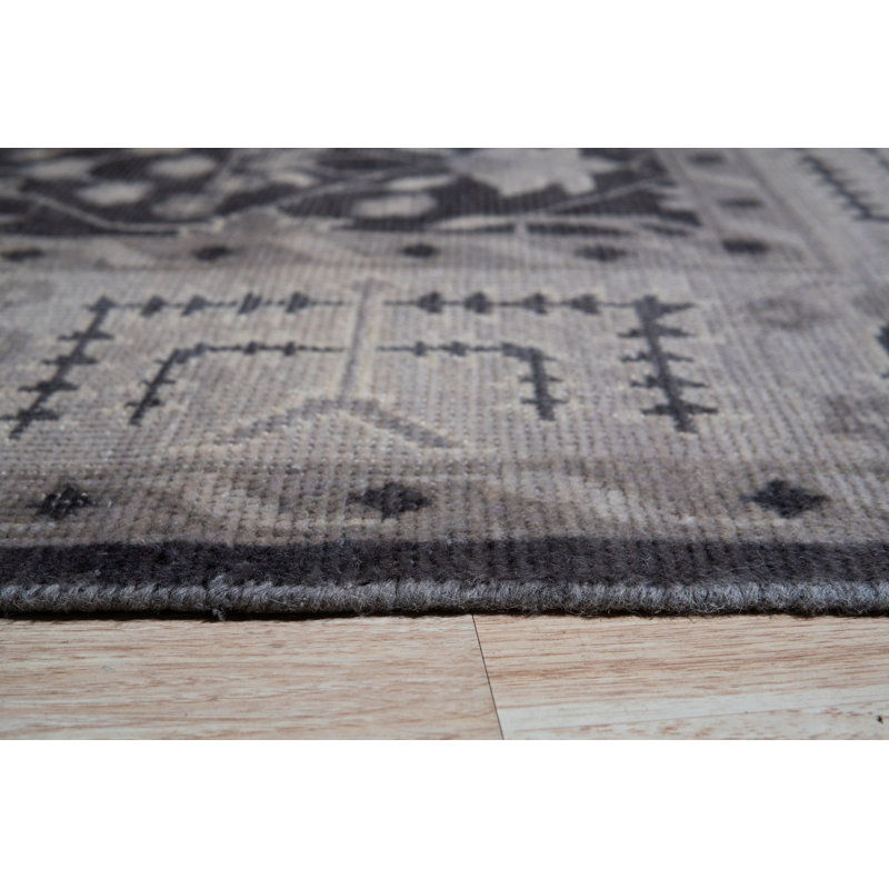 Gray Hand-Knotted Wool Floral Scepter Motifs Geometric Modern Contemporary Carpet Rug, 10' x 14