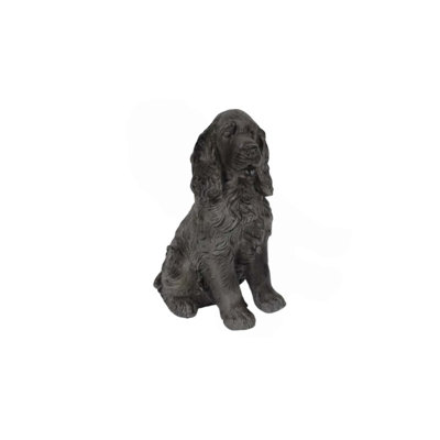 Outdoor Garden Landscape Lifelike Antique Finish Realistic Sitting Cocker Spaniel Dog Statue for Front Porch, Backyard Lawn, Patio, Walkway Home Decor