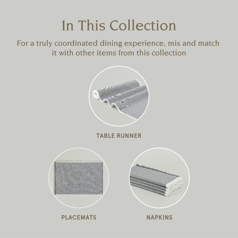 over&back Woven Frayed Chambray Table Runner, Gray, 18" W x 90" L