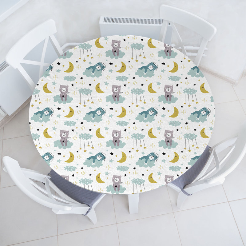 East Urban Home Cartoon Cartoon Fitted Round Tablecloth Multicolor 83833, 51.97" Round