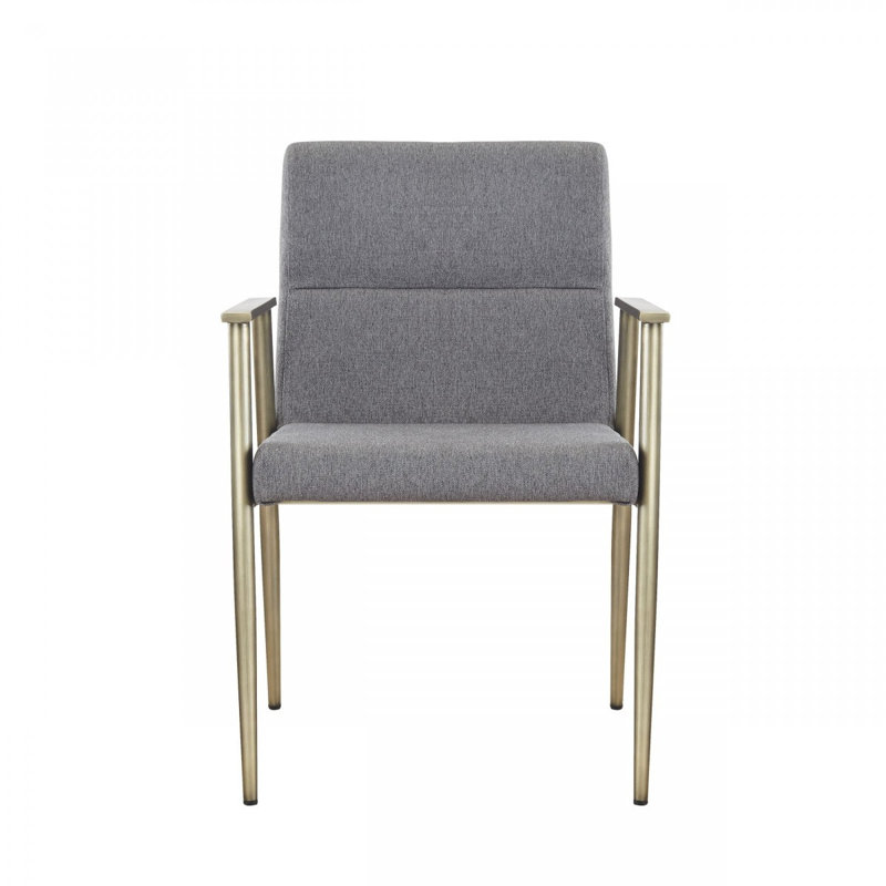 Chaise de salle à manger rembourrée en tissu gris et laiton antique