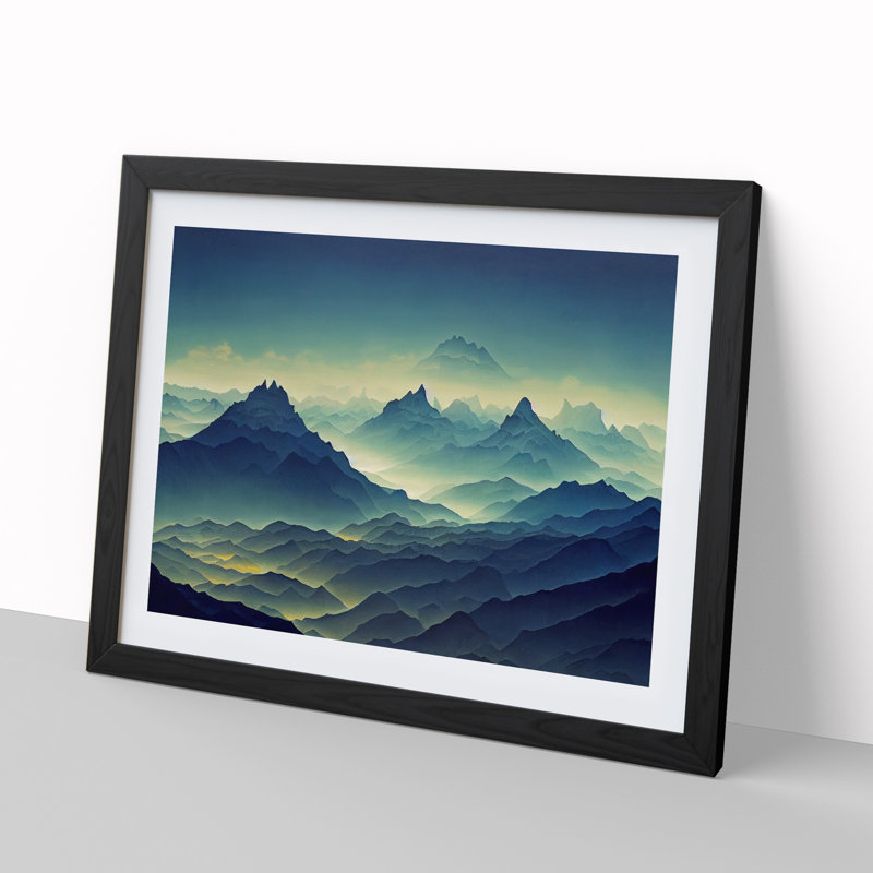 Picturesque Winter Mountains - Single Picture Frame Print, 46cm H x 64cm W x 2cm D, Black Framed