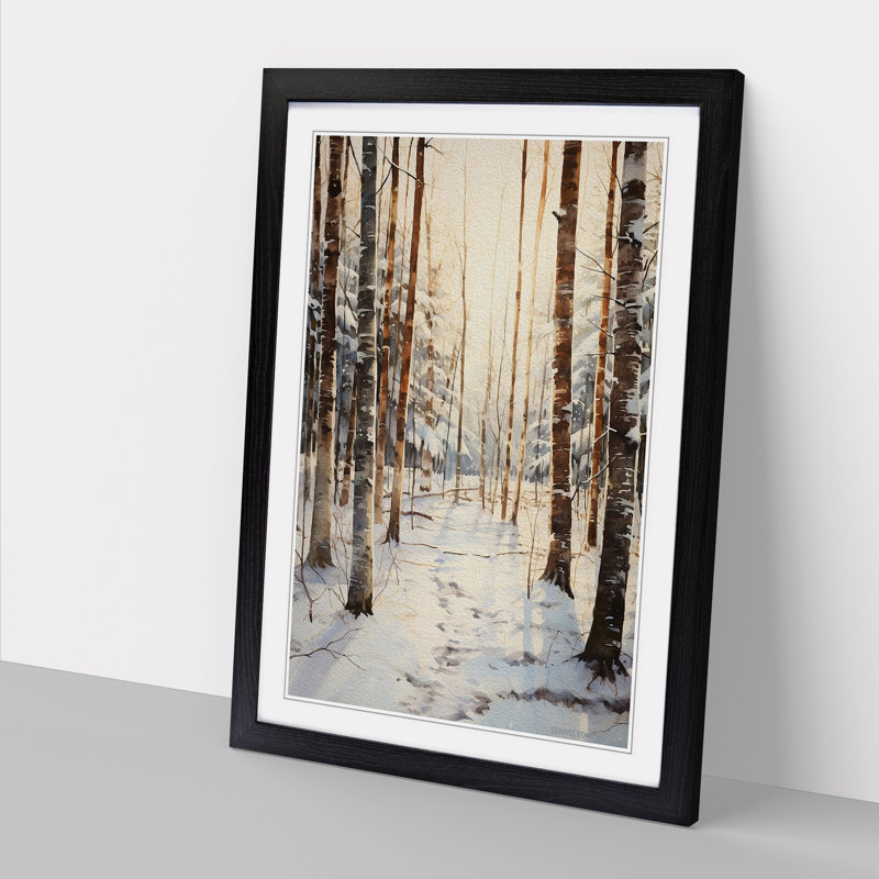 Winter Forest Symbolism - Single Picture Frame Print on Wood, Black, 64cm H x 46cm W x 2cm D